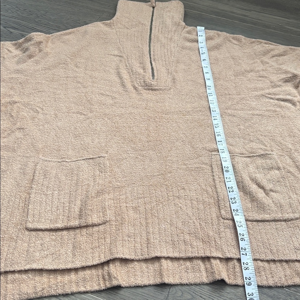 Barefoot Dreams | Cozy Chic Lite Half Zip Poncho Soft Camel Chenille Sweater S/M - Picture 8 of 16